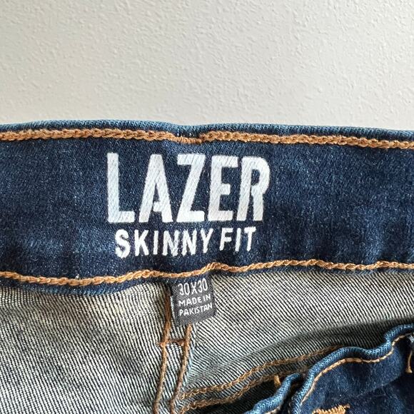 Lazer Skinny Fit Low Rise Blue Jeans Men's 30x30 Stretch Dark Wash Denim - Picture 6 of 7